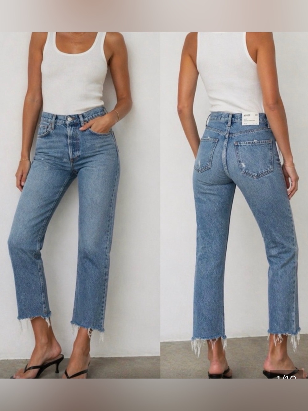 Agolde Riley Light Blue High-Rise Cropped Straight Jeans Frayed Hem Size 26
